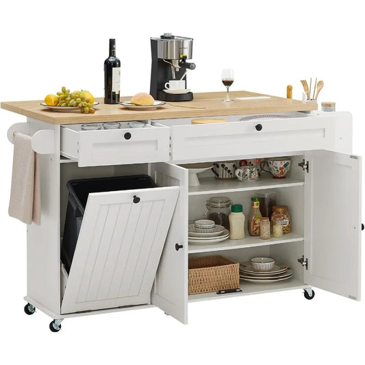 ANGDUO Kitchen Island PowerOutlet DropLeaf and SpiceRack