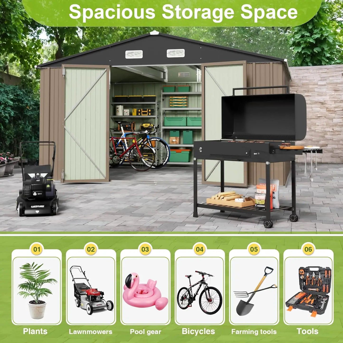 XMSJ Outdoor Storage Shed Metal Garden Tool Shed Backyard