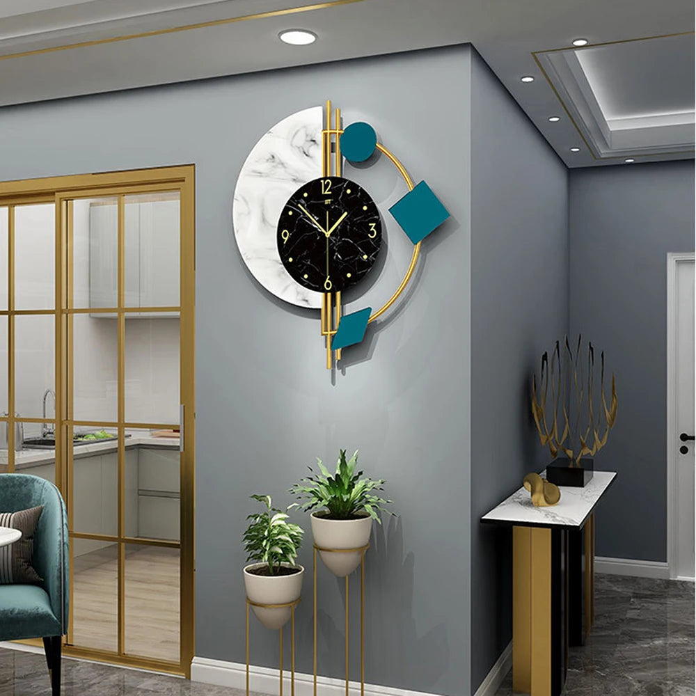 Combination Silent Marble Semicircle Wall Clock For Living