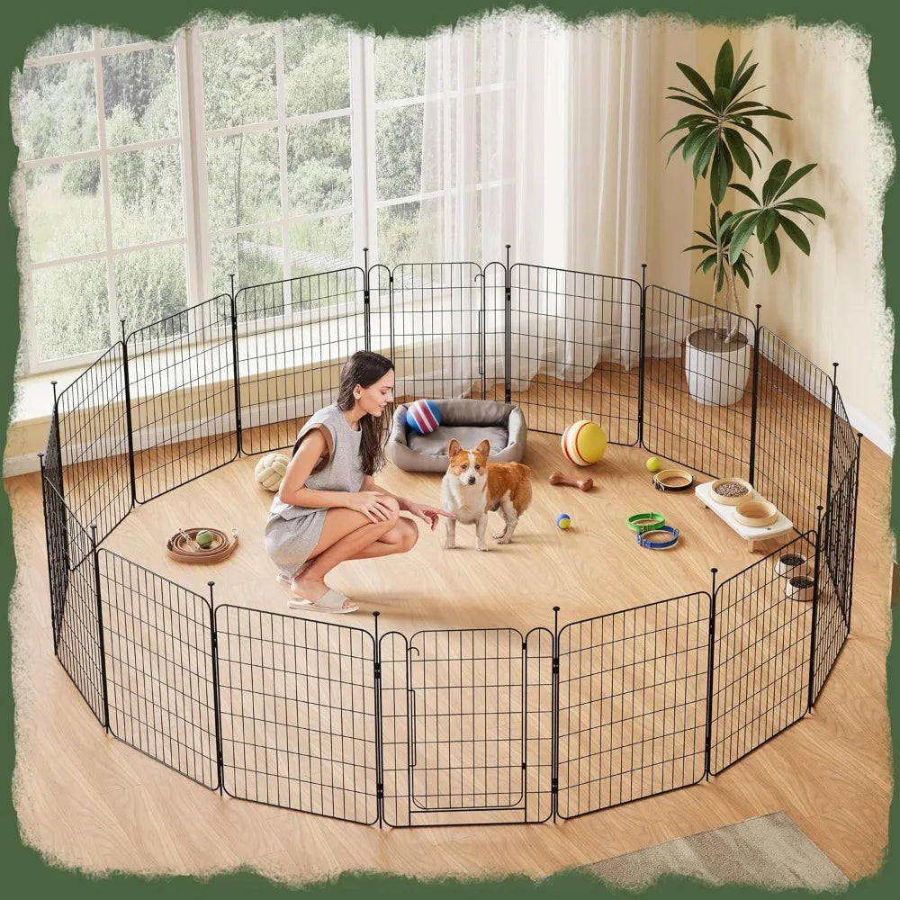 Dog Playpen Foldable Indoor Outdoor With Door 16 Panels