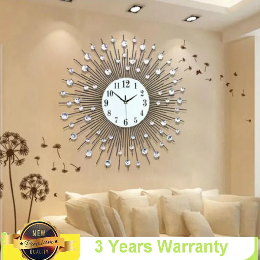 Display 3D Sunburst Metal Wall Clock Diamond Modern Decor