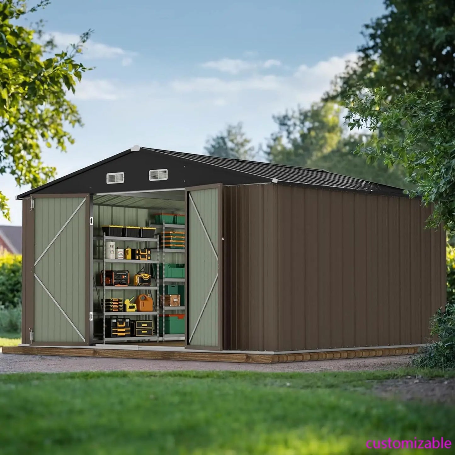 XMSJ Outdoor Storage Shed Metal Garden Tool Shed Backyard