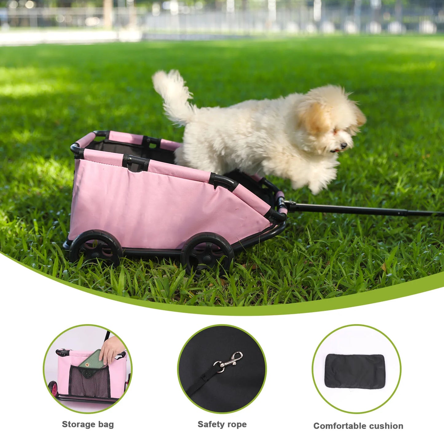 Lightweight Folding Pet Cart with 360 Degree Rotating Wheels