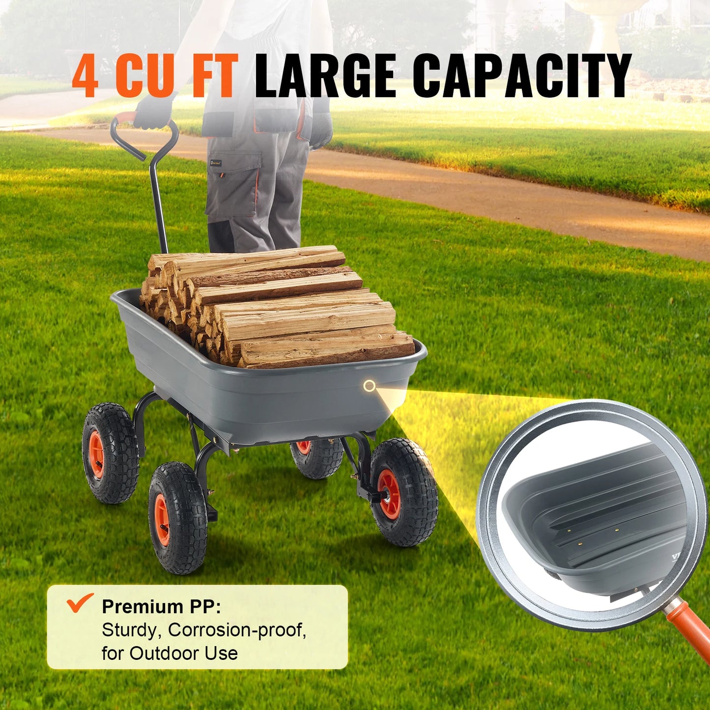 SucceBuy Sturdy Poly Garden Dump Cart With Steel Frame