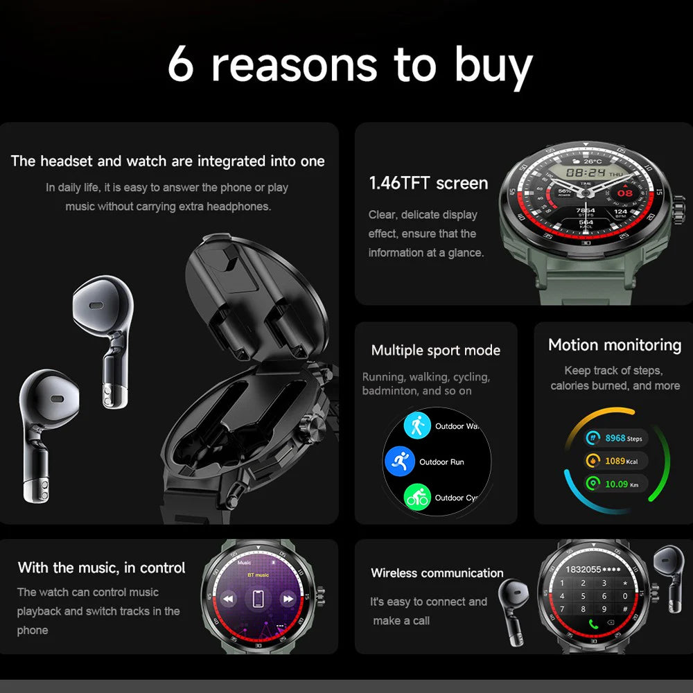 Smart Watch With Earbuds Fitness Tracker For Active Lifestyle