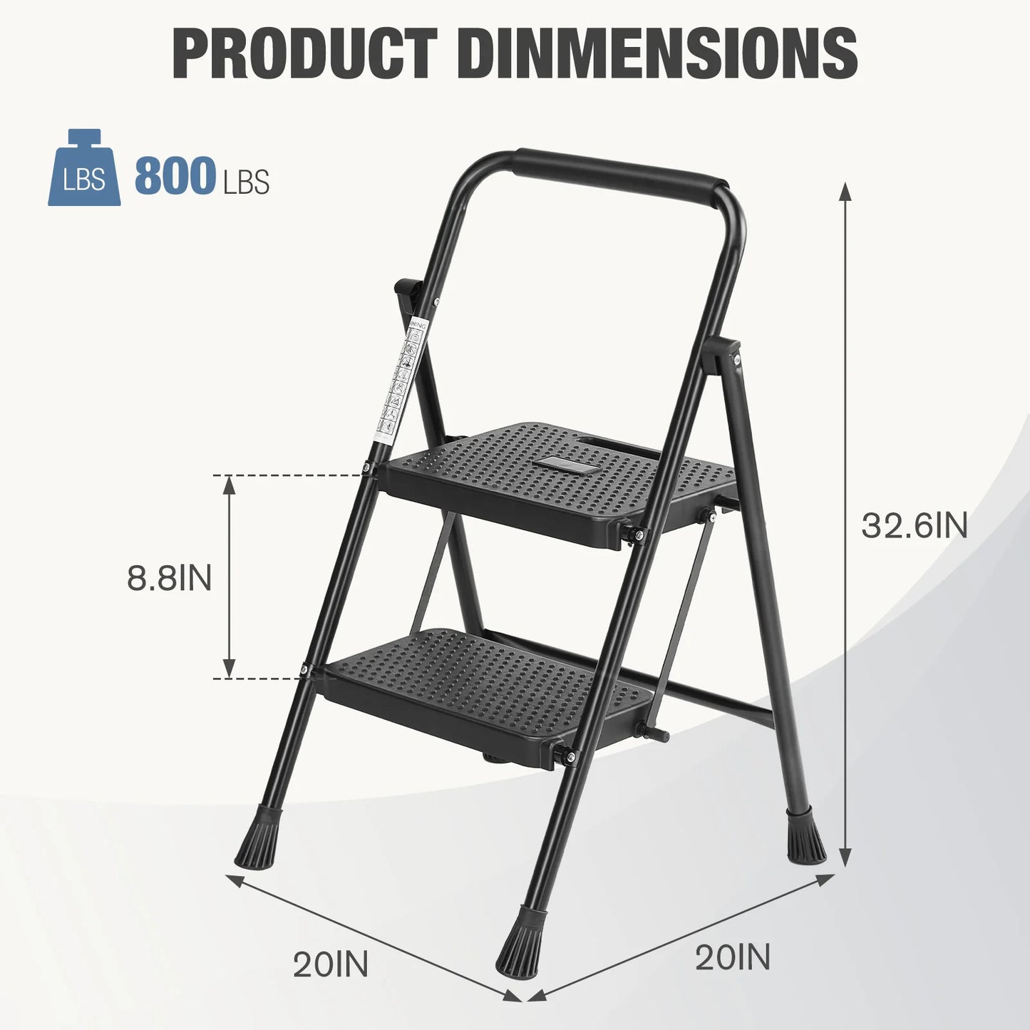 JHK Folding Two Step Ladder Stool With Anti Slip Pedal