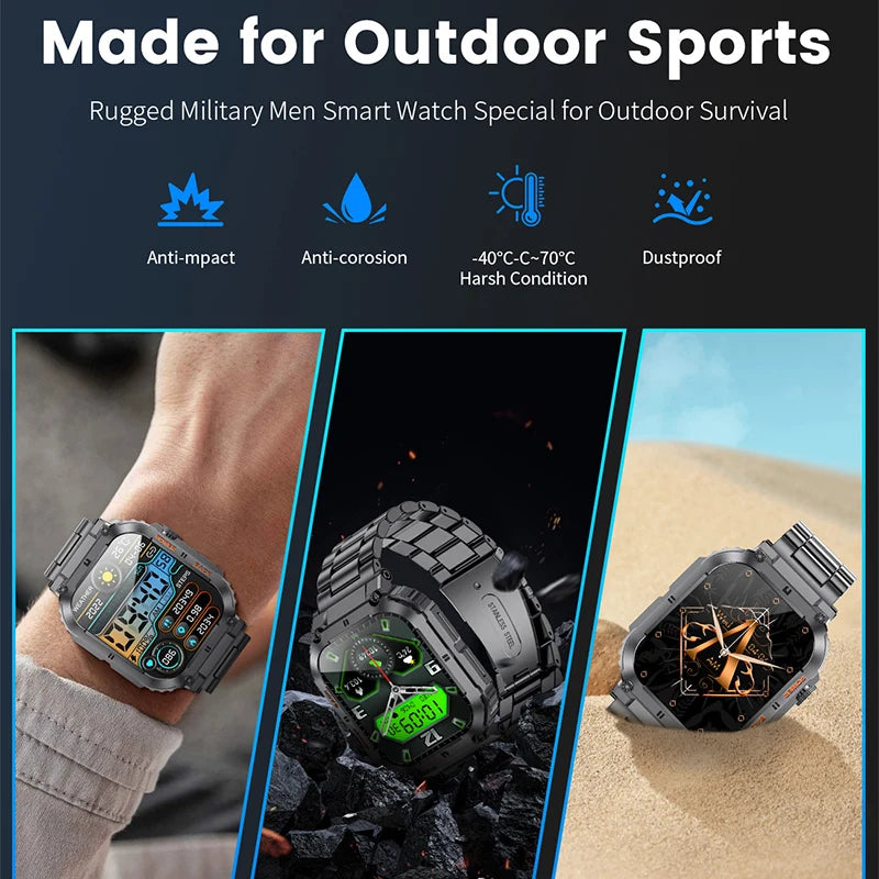 LIGE Outdoor Sports Fitness Smartwatch for Men with Bluetooth Calling
