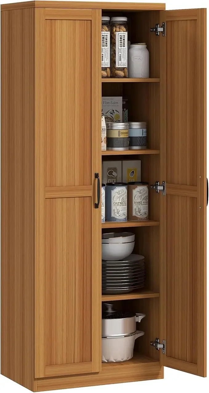 Freestanding Kitchen Pantry with Adjustable Shelves and Storage Solutions