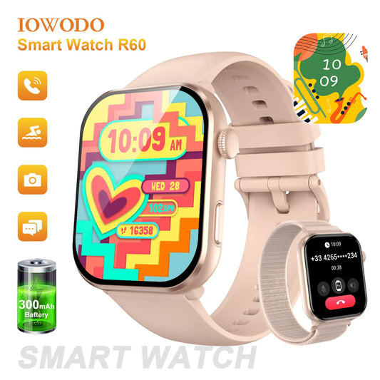 IOWODO Bluetooth Smartwatch with AMOLED Display and Health Monitoring