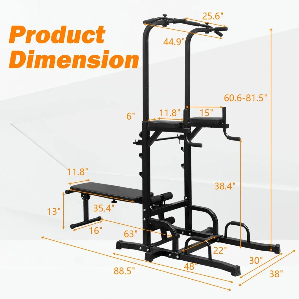 Power Tower Dip Station with Adjustable Bench for Strength Training