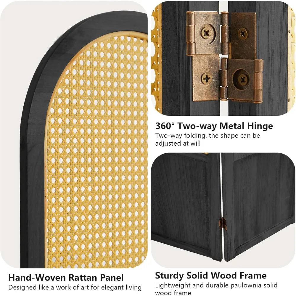Hand-Woven Rattan Room Divider and Privacy Screen Panel