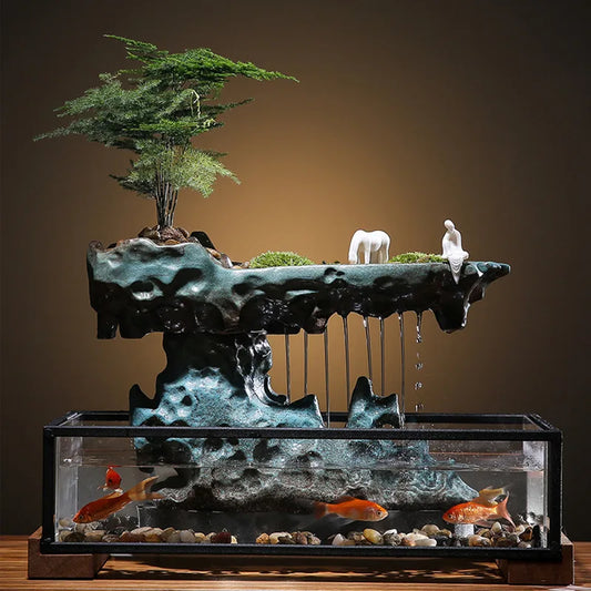 Hign-concerned Desktop Fountain Glass Fish Tank Decor