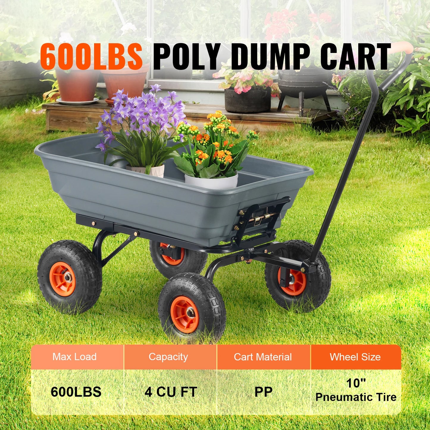 SucceBuy Sturdy Poly Garden Dump Cart With Steel Frame