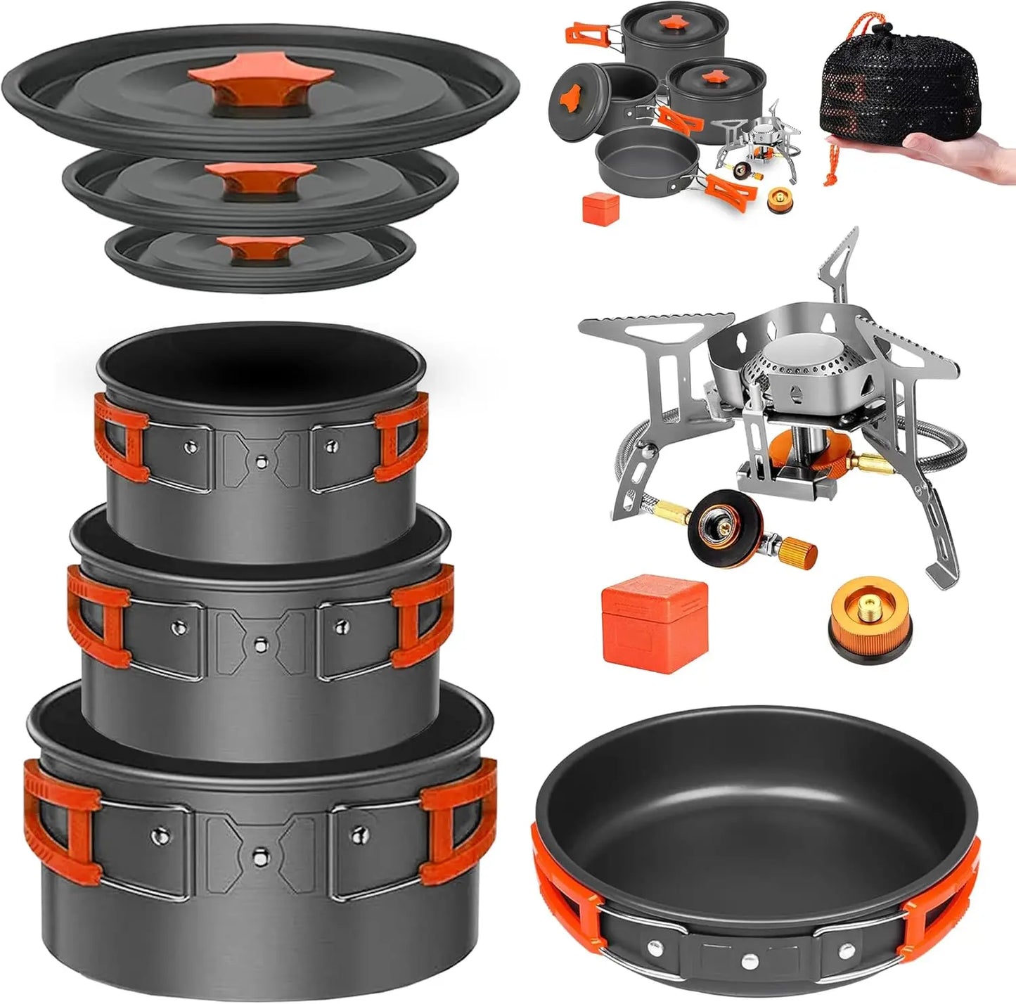 Portab Camping Cookware Mess Kit Set With Stove Nonstick