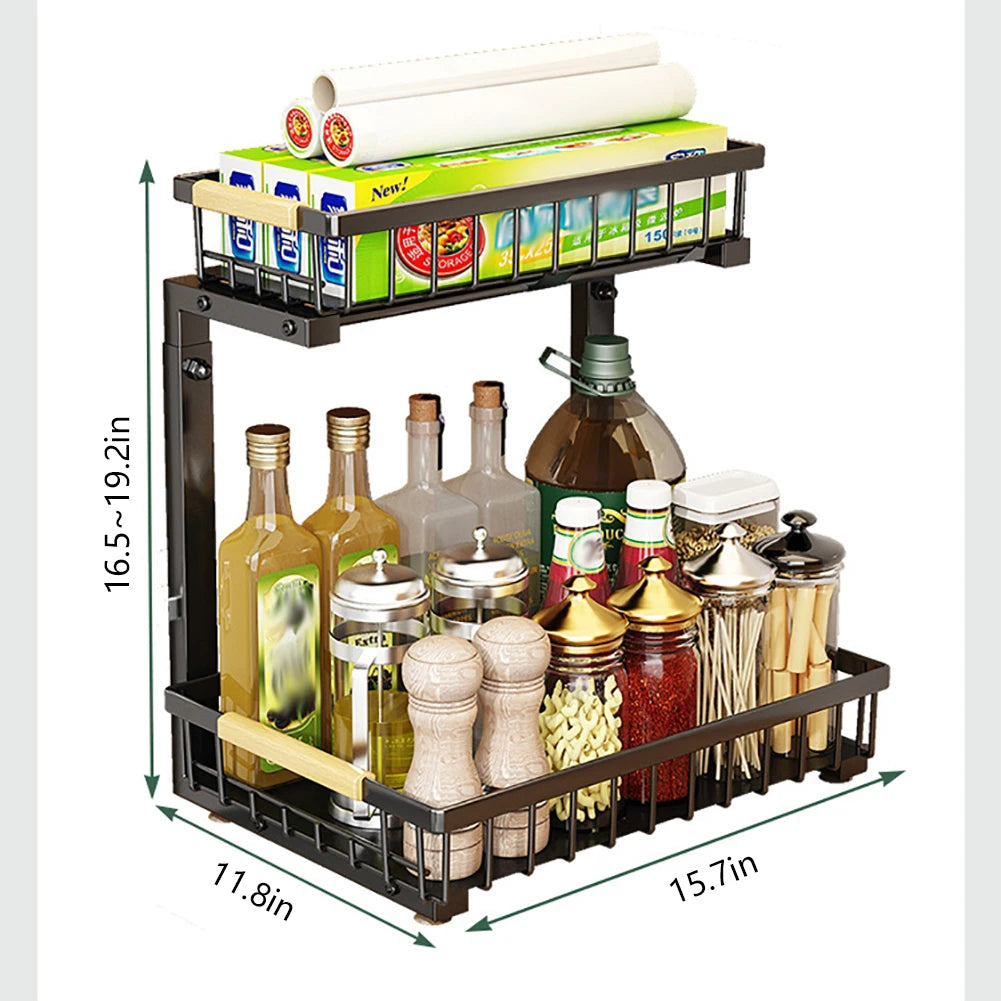 2-Tier Pull Out Cabinet Organizer For Kitchen And Bathroom