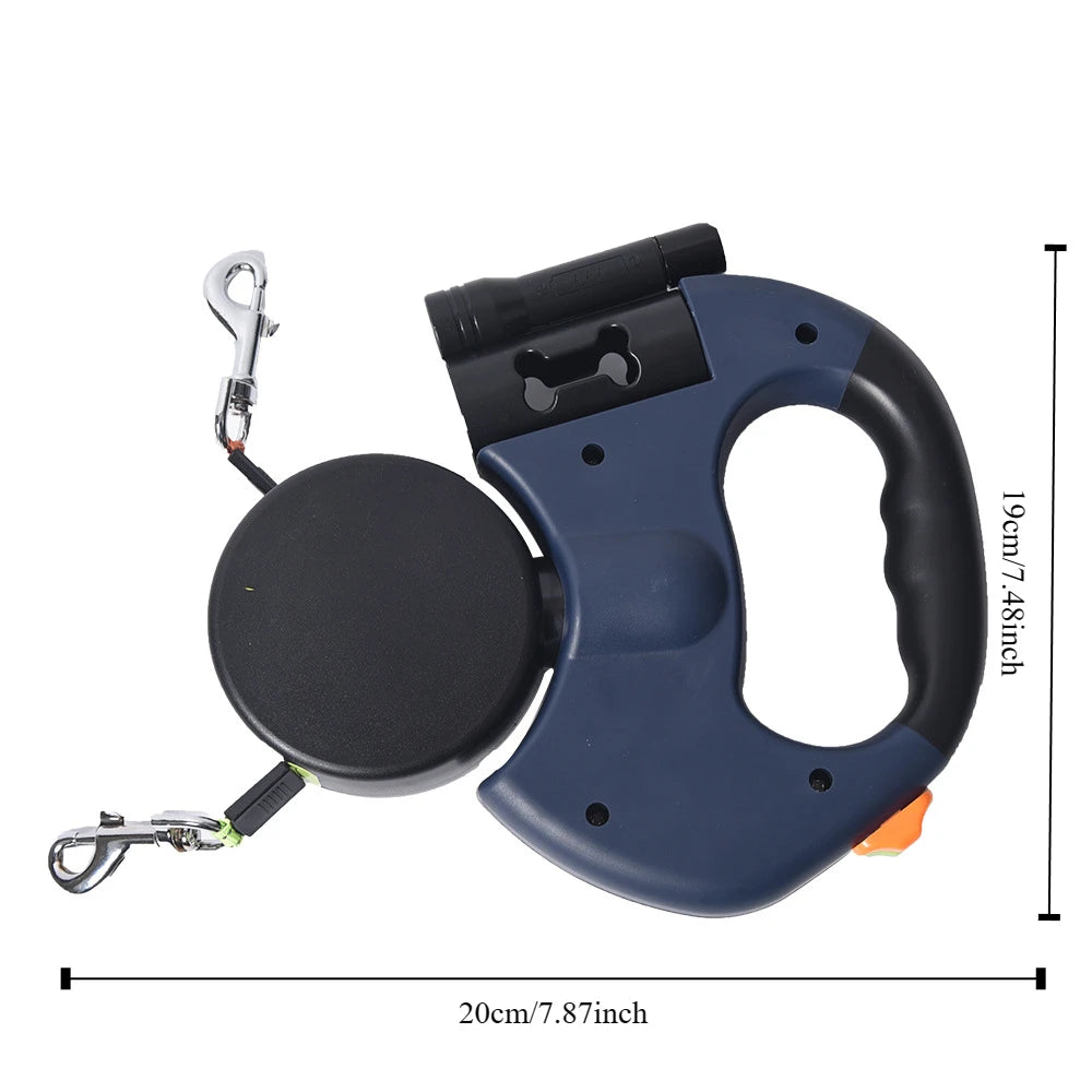 Automatic Retractable Two-End Pet Leash With Flashlight Feature