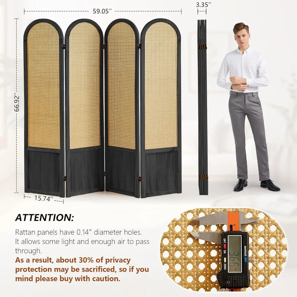 Hand-Woven Rattan Room Divider and Privacy Screen Panel