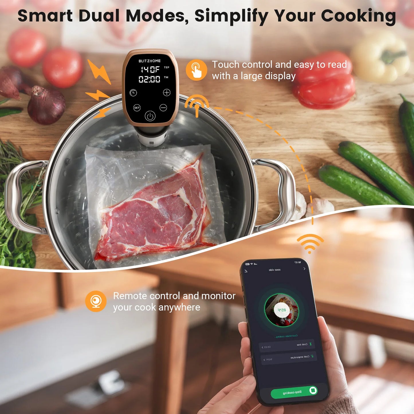 Blitzhome IPX7 Waterproof Slow Cooker WiFi App Control