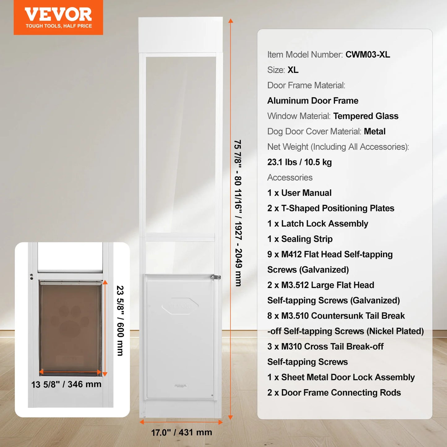 Dog Door Sliding Glass Pet Door Aluminum Frame Adjustable