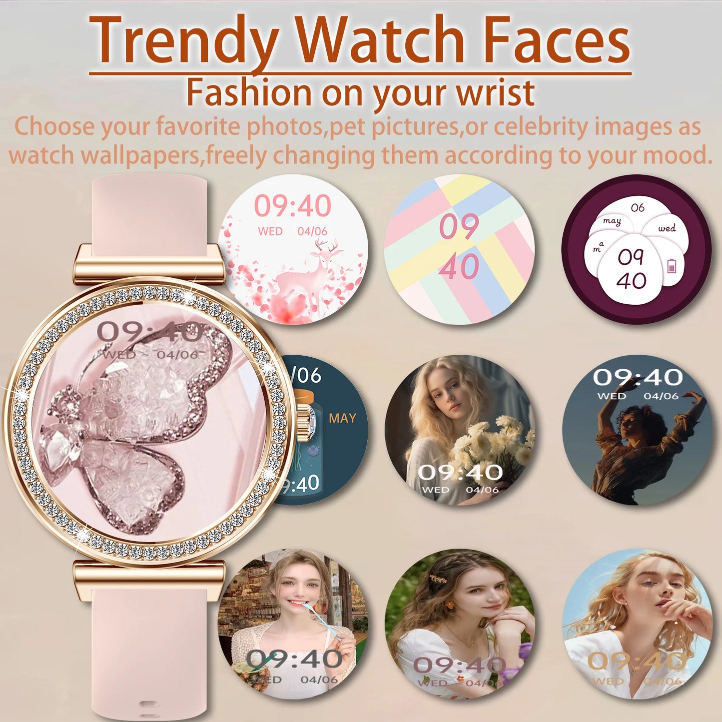 Women Smart Watch with Wireless Calls and Touchscreen Display