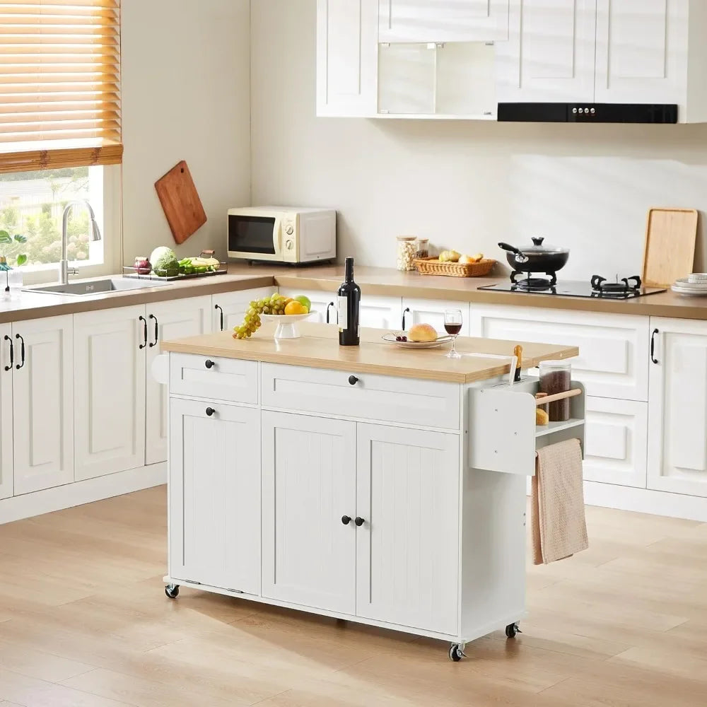 ANGDUO Kitchen Island PowerOutlet DropLeaf and SpiceRack