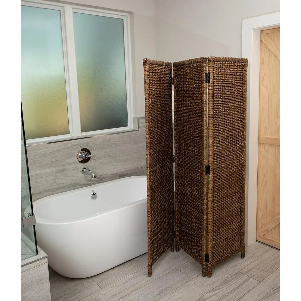 Handwoven Seagrass Room Divider Three Panel Privacy Screen