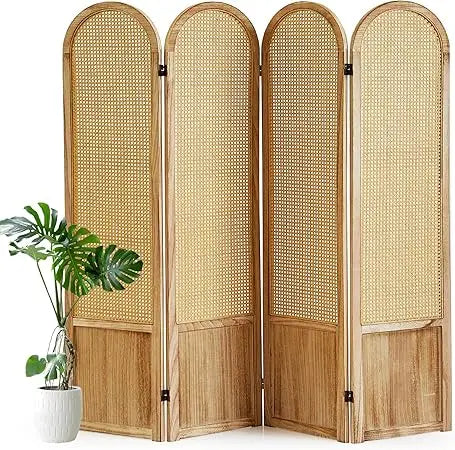 Hand-Woven Rattan Room Divider and Privacy Screen Panel