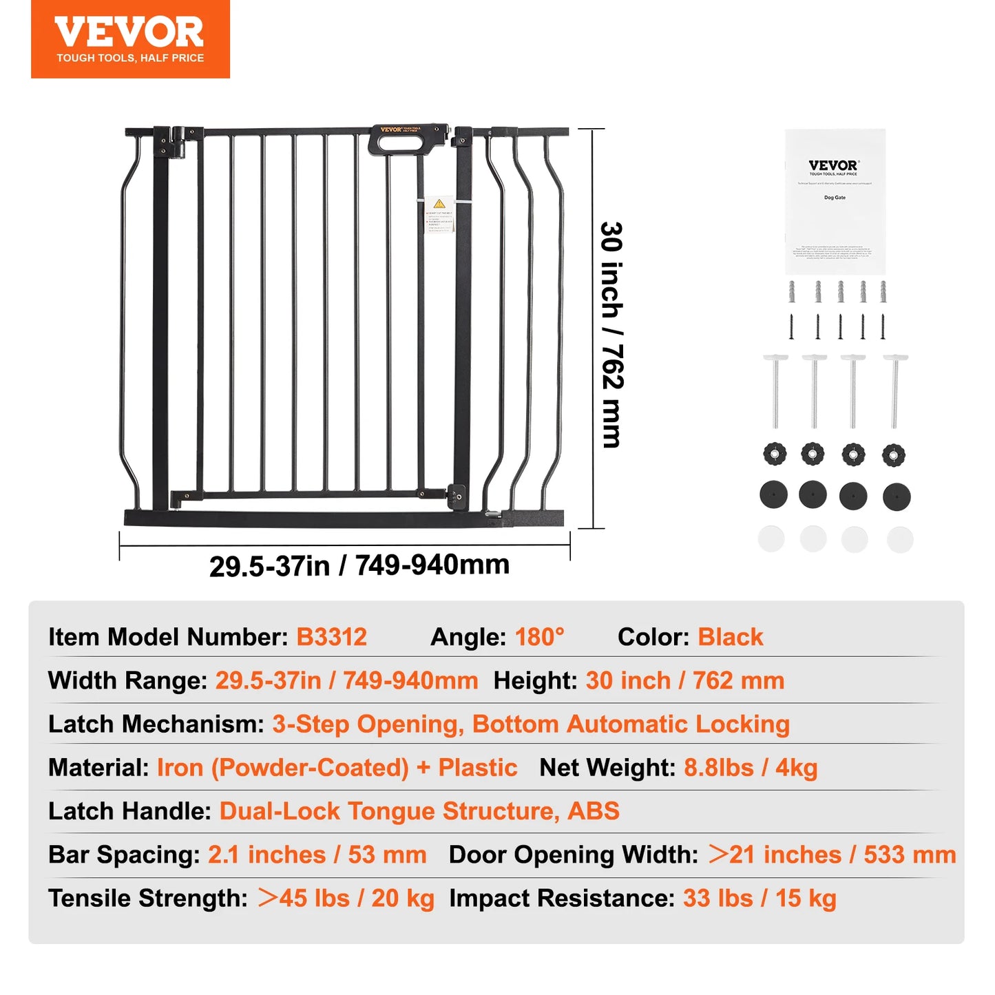SucceBuy Baby Gate Easy Step Walk Through Pressure Mount
