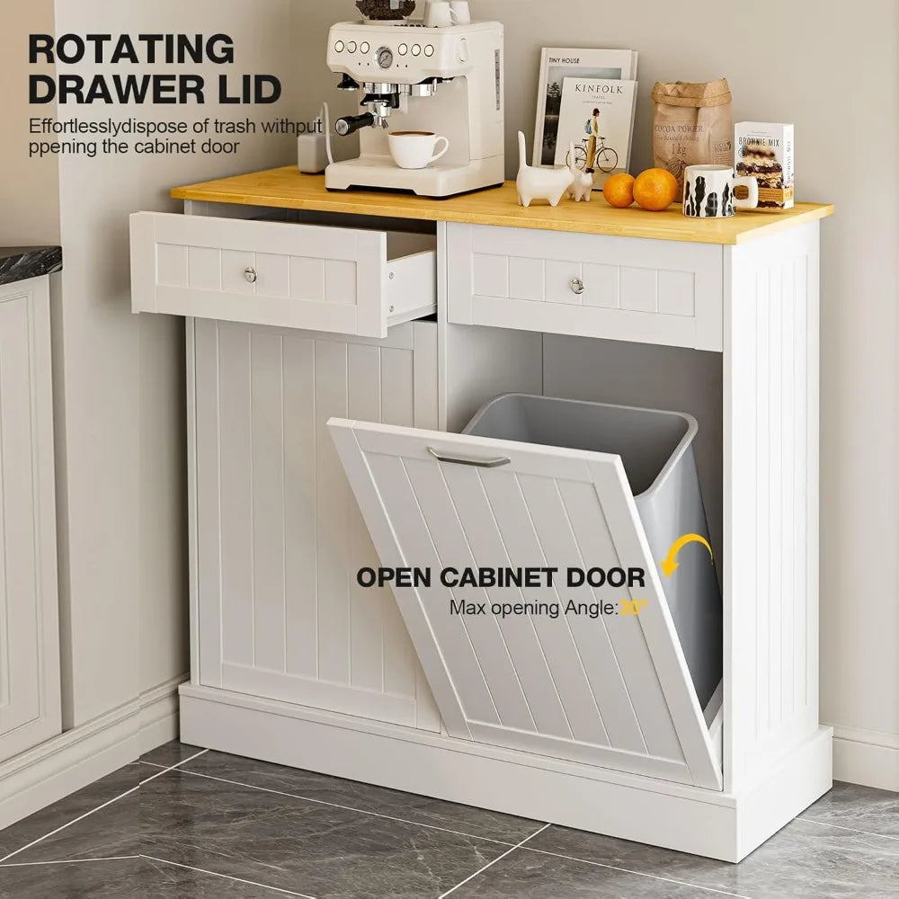 Double Tilt Out Trash Cabinet with Charging Station and Outlet