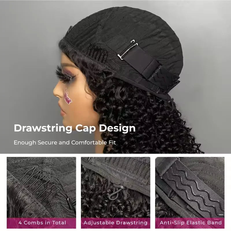 Curly Half Wig Upgrade with Drawstring Seamless Clip Ins