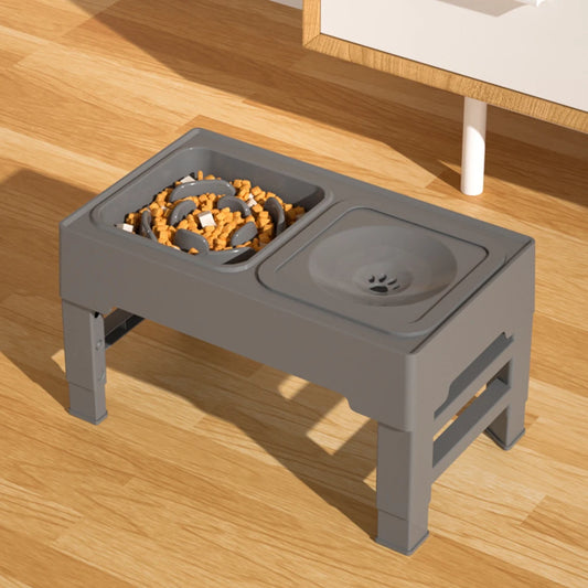 Adjustable Stainless Steel Slow Feed Dog Water Bowl Set