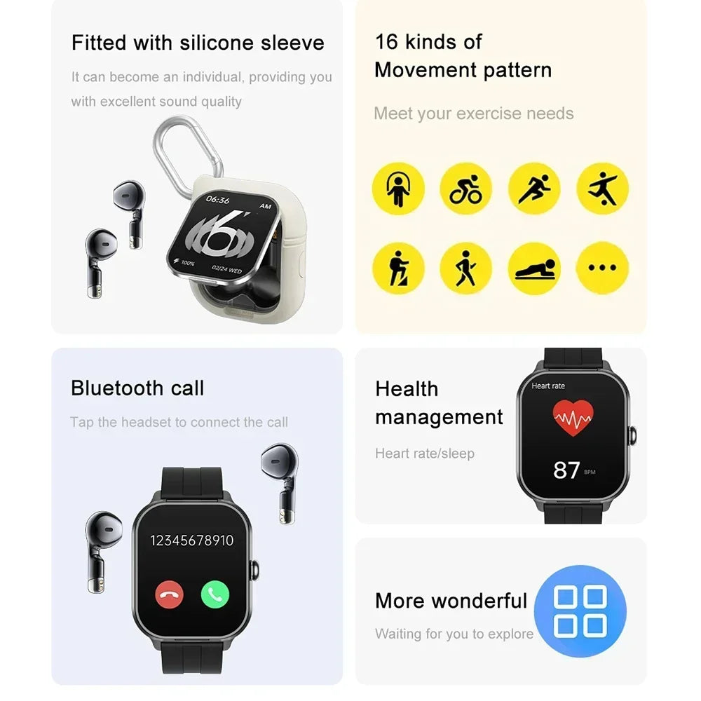 Smart Watch With Ear Buds Wireless Fitness Music Control