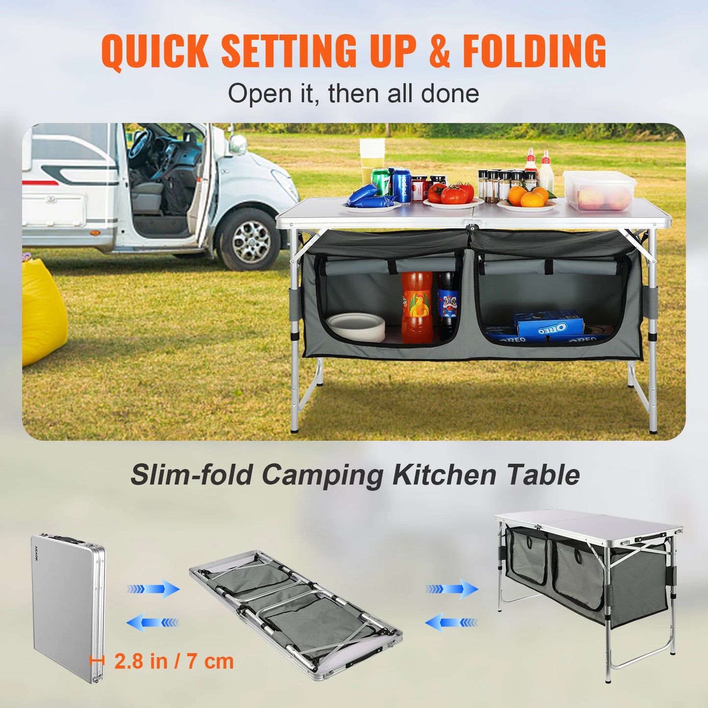VEVOR Camping Kitchen Table Folding Outdoor Cooking Station