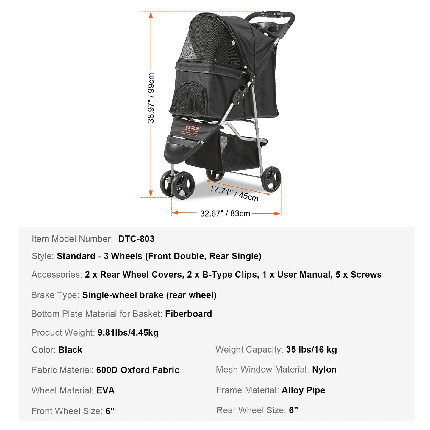 SucceBuy Pet Stroller Carrier For Dogs Cats Lightweight