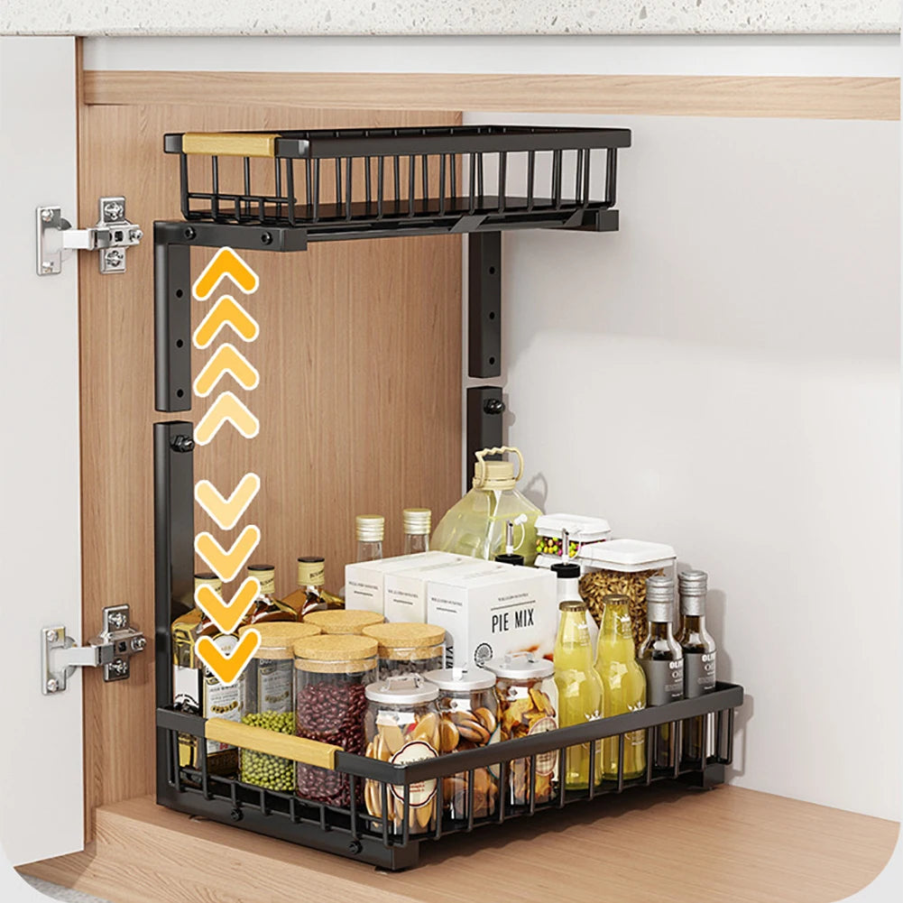 2-Tier Pull Out Cabinet Organizer For Kitchen And Bathroom