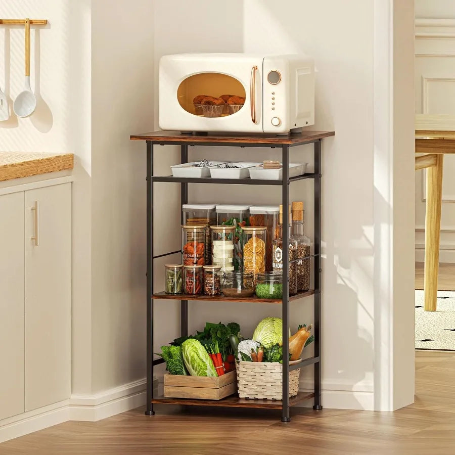 Stylish Kitchen Bakers Rack and Microwave Stand with Storage