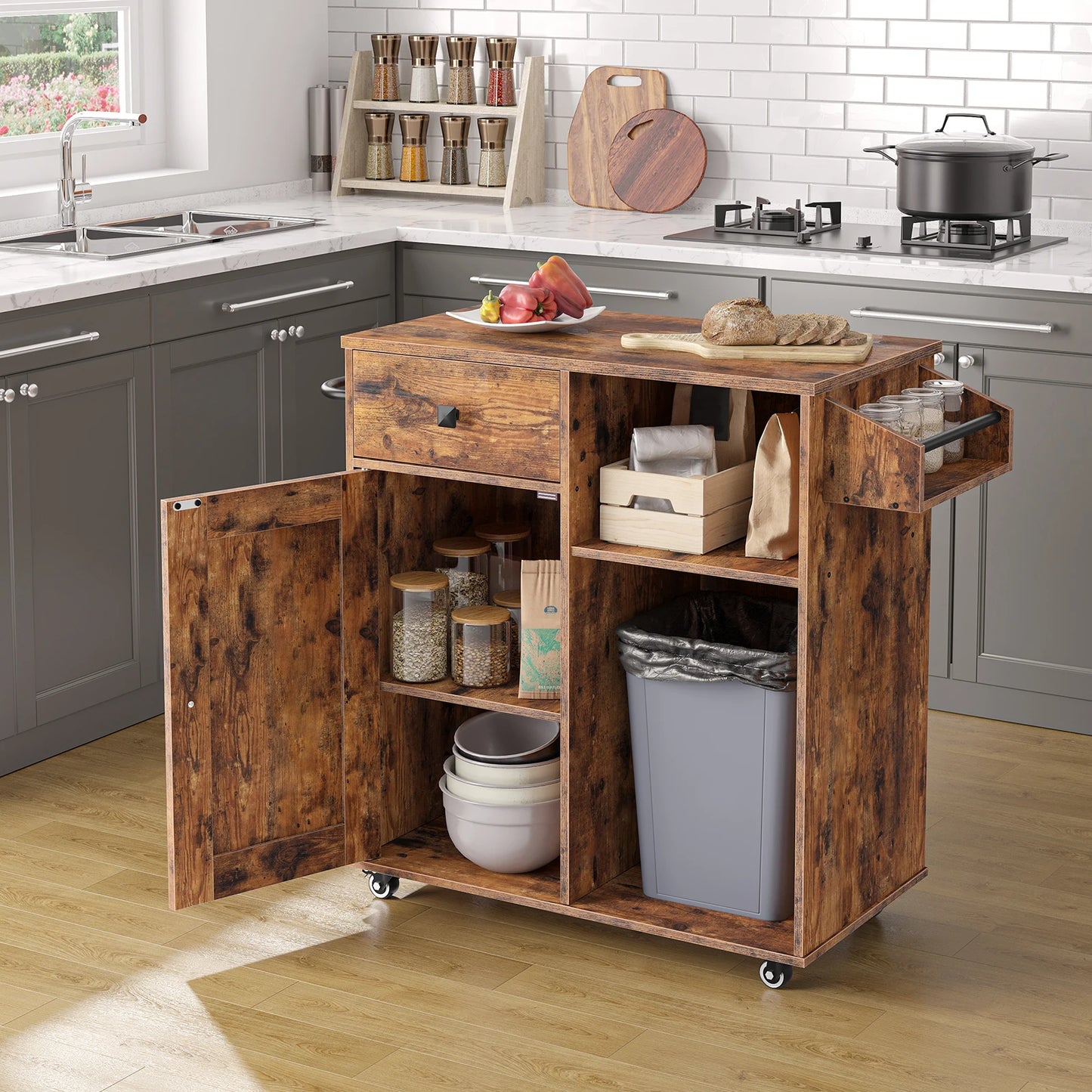 HOOBRO Kitchen Island Storage Cabinet With Drawer Cart