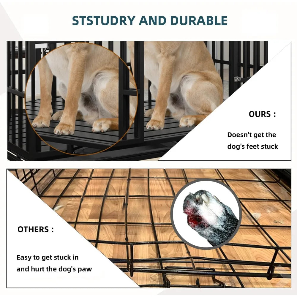 MKDK Heavy Duty Dog Crate Metal Kennel With Roof Lockable