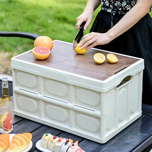 Outdoor Multifunctional Folding Storage Box with Wooden Panel