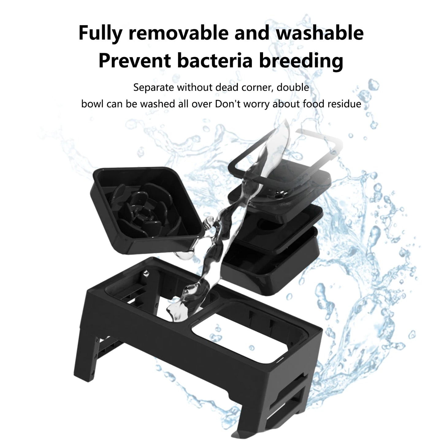 Adjustable Stainless Steel Slow Feed Dog Water Bowl Set