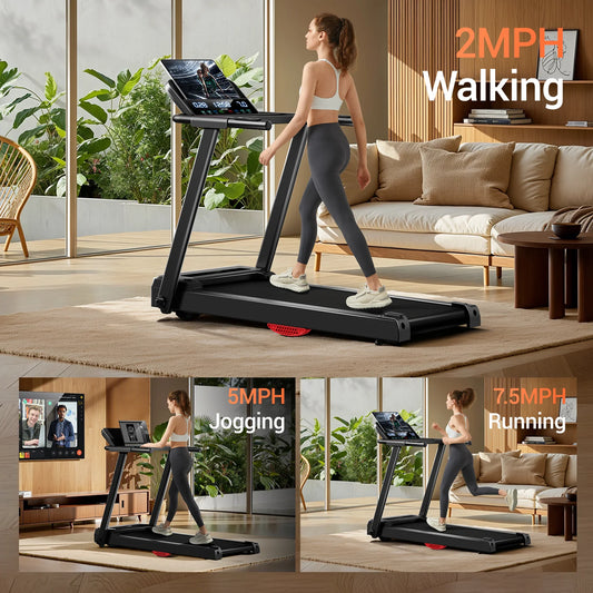 Driving Power Brushless Foldable Home Treadmill HR Monitor