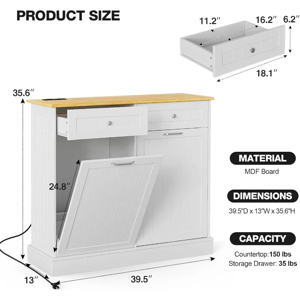 Double Tilt Out Trash Cabinet with Charging Station and Outlet