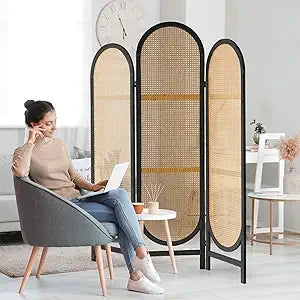 Hand-Woven Rattan Room Divider and Privacy Screen Panel