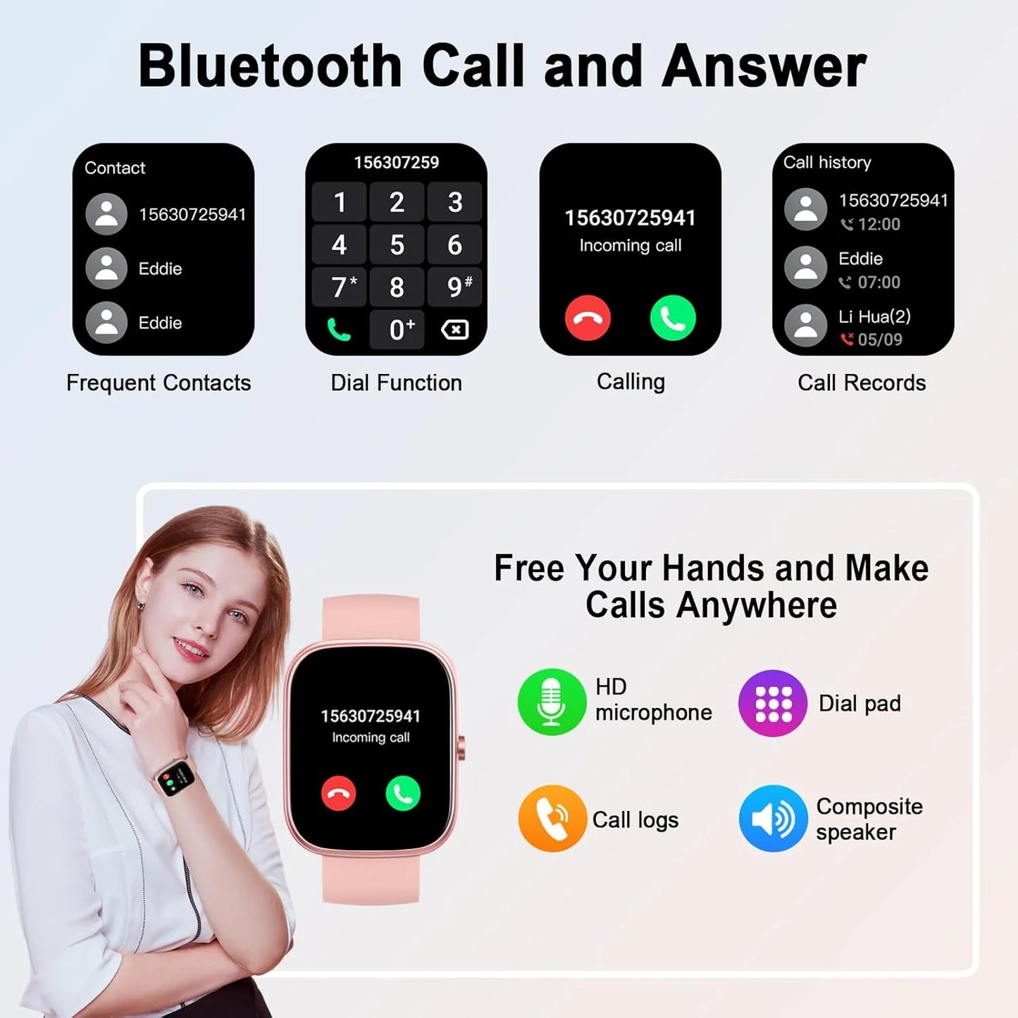 Smart Watch with Call Function and Waterproof Fitness Tracking