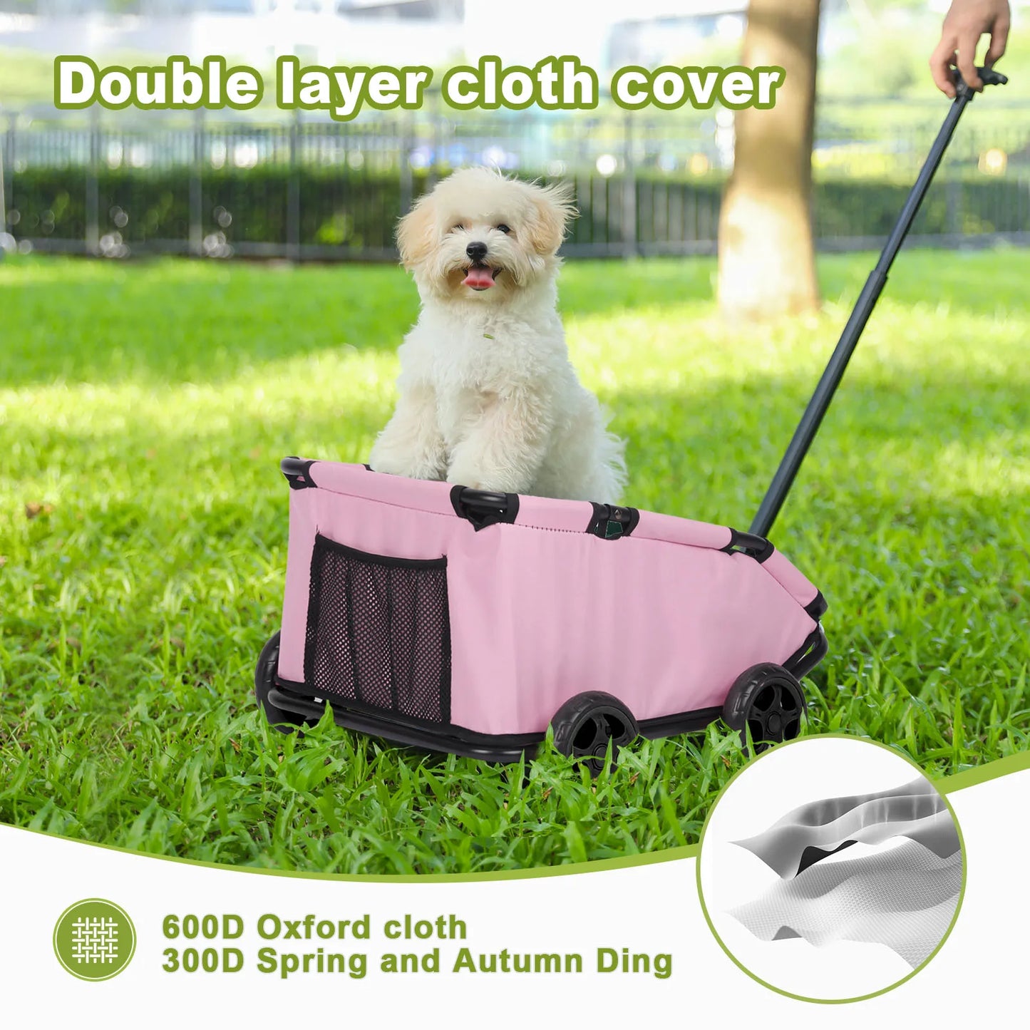 Lightweight Folding Pet Cart with 360 Degree Rotating Wheels