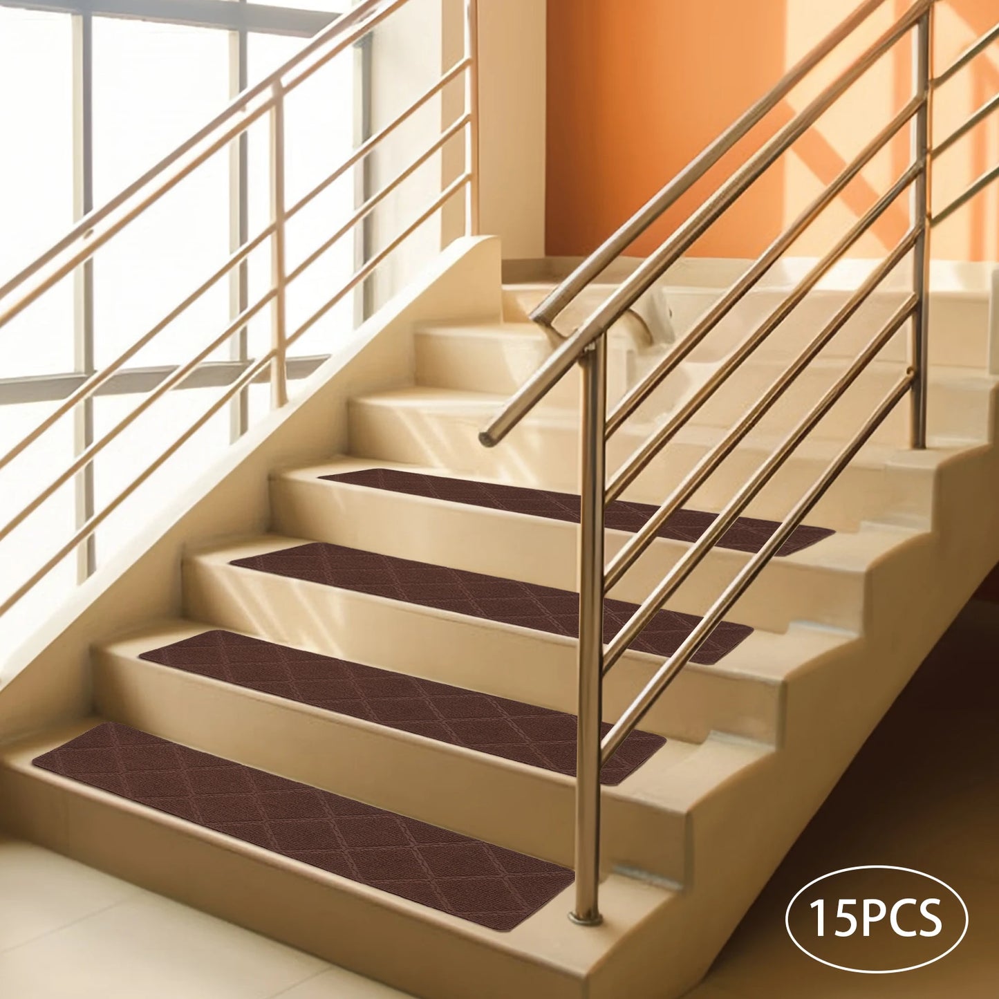 15 Piece Modern Non-Slip Stair Treads Rug Set