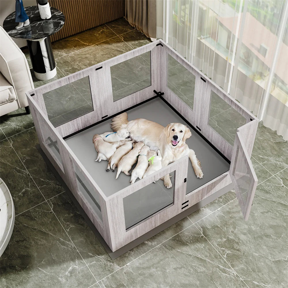 BORWARTH Tempered Glass Dog Whelping Playpen With Rails