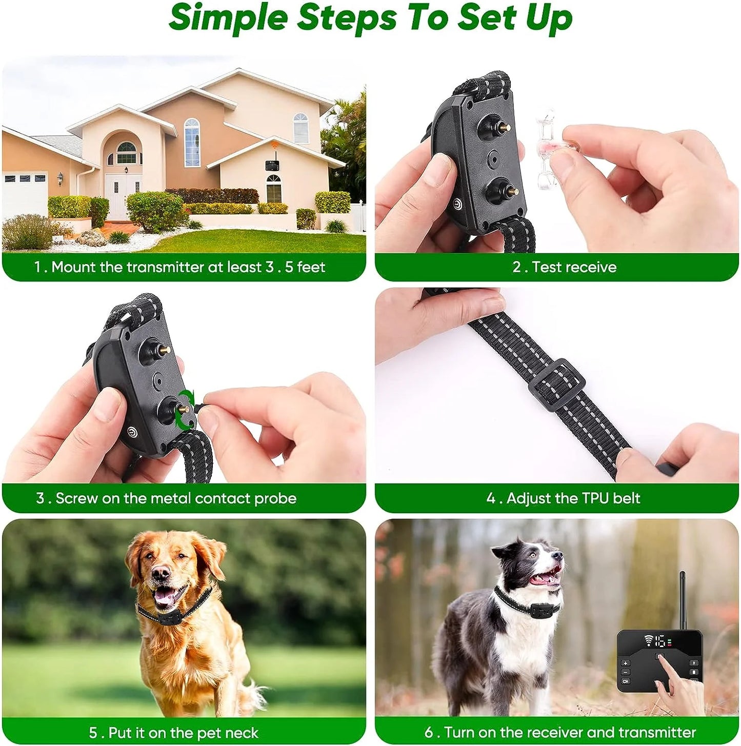 Wireless Dog Fence and Training Collar System for Two Dogs
