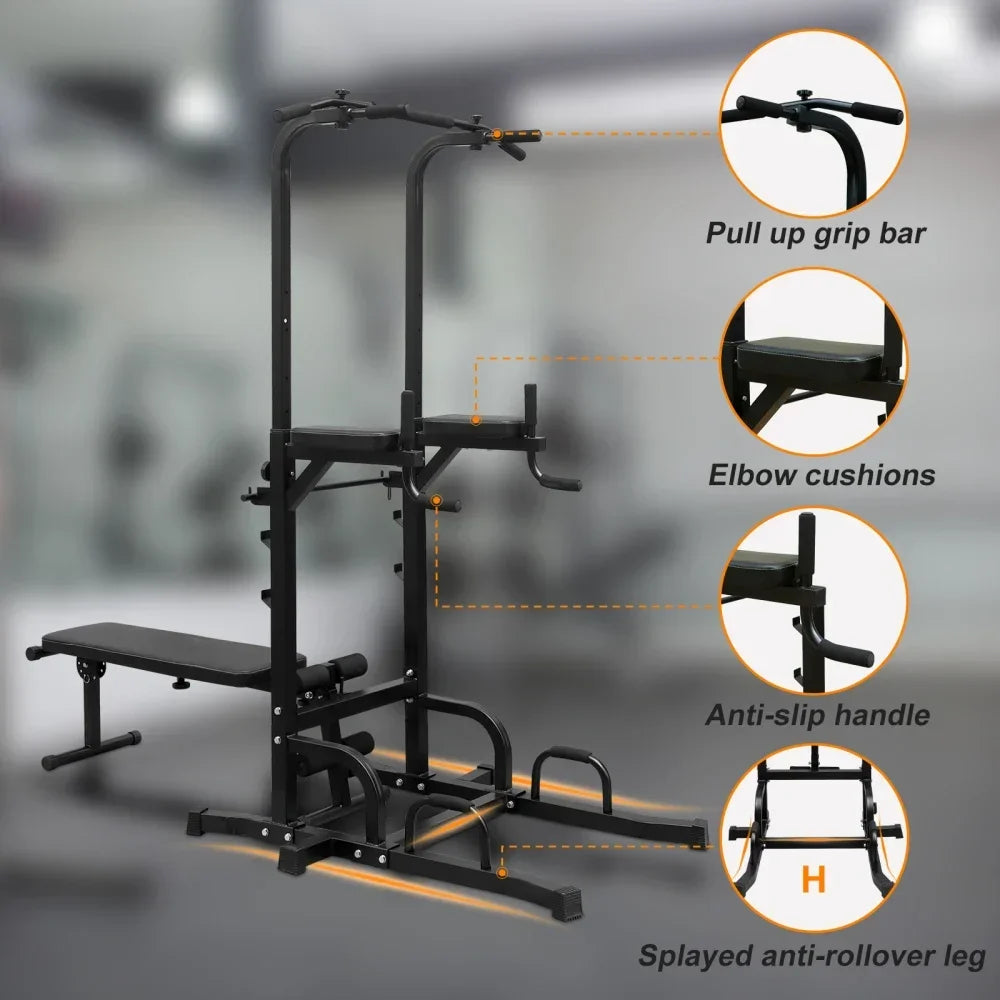 Power Tower Dip Station with Adjustable Bench for Strength Training