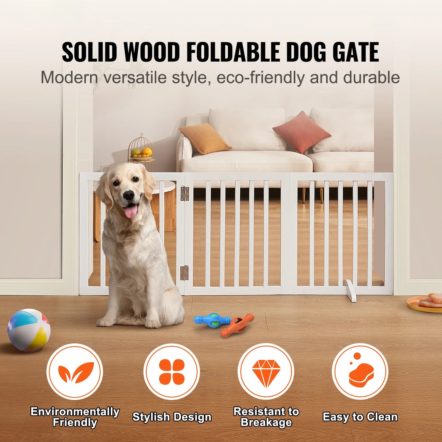 SucceBuy Freestanding Dog Gate Three Panel Foldable Barrier